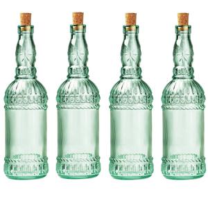 Bormioli Rocco 4x stuks glazen fles/karaf met kurk en dop 71 cl -