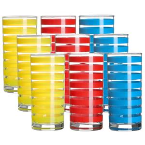 Urban Living Drinkglazen Colorama - 9x - rood/geel/blauw - glas - 280 ml - gekleurd mix -