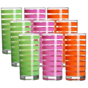 Urban Living Drinkglazen Colorama - 9x - roze/groen/oranje - glas - 280 ml - gekleurd mix -