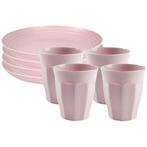 PlasticForte Servies van kunststof - 8x dinerborden en 8x drinkbekers - roze -