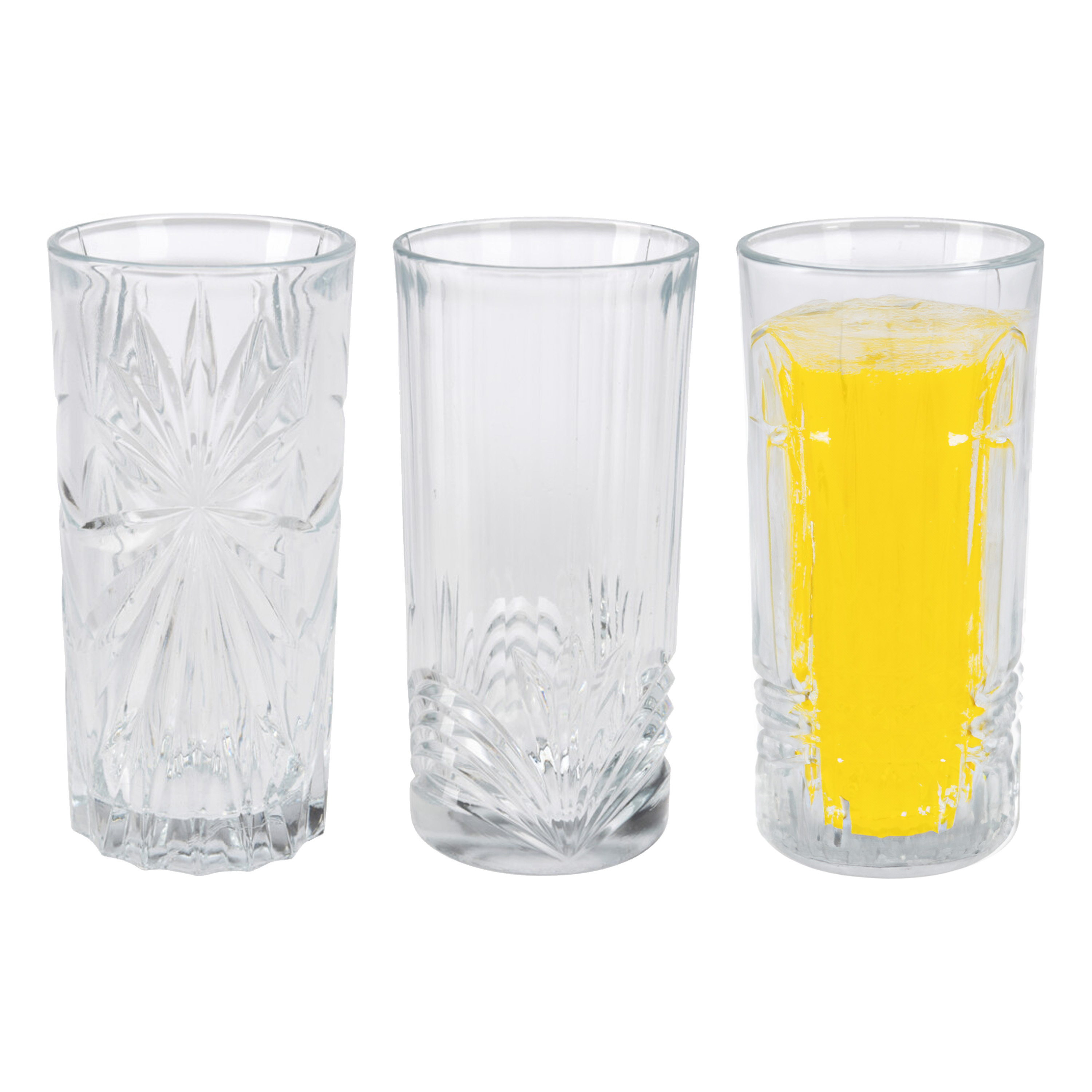 Excellent Houseware Drinkglazen Palm Springs - 3x - helder transparant - glas - 380 ml - met glas decoraties -