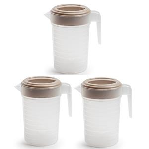 PlasticForte 3x stuks waterkan/sapkan transparant/taupe met deksel 1 liter kunststof -