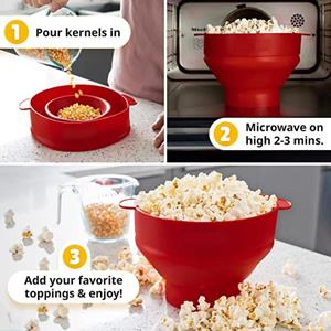 Happy Market De originele Hotpop Magnetron Popcorn Popper, Siliconen Popcorn Maker, Opvouwbare Kom BPA-vrij en Vaatwasmachinebestendig