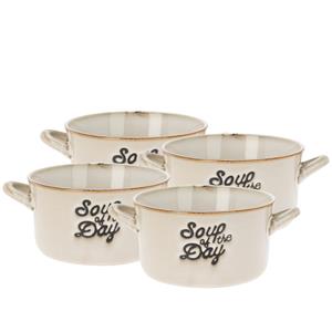 Excellent Houseware Soepkommen/serveer schaaltjes - 4x - met oor - porselein - 500ml - beige -