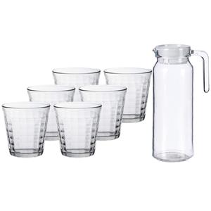 Vivalto Glazen karaf/schenkkan met deksel van 1 liter met 6x stuks drinkglazen/waterglazen 275 ml -