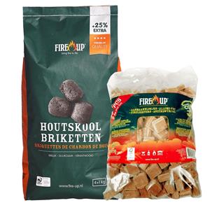 Fire up BBQ starterspakket - houtskool briketten 10 kilo - barbecue aanmaakblokjes 192x -