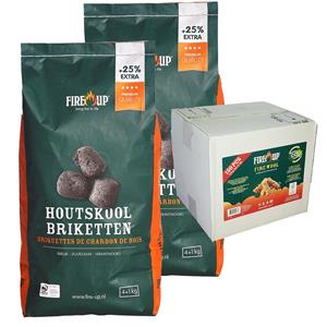 Fire up BBQ starterspakket - houtskool briketten 15 kilo - barbecue aanmaak houtwolkrullen 150x -