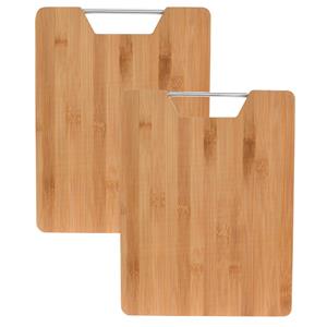 Excellent Houseware Snijplank bamboe hout - 2x - met handvat - 32 x 25 cm - keuken serveerplanken -