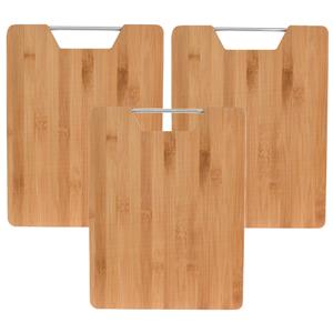 Excellent Houseware Snijplank bamboe hout - 3x - met handvat - 32 x 25 cm - keuken serveerplanken -