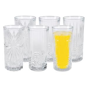 Excellent Houseware Drinkglazen Palm Springs - 6x - helder transparant - glas - 380 ml - met glas decoraties -