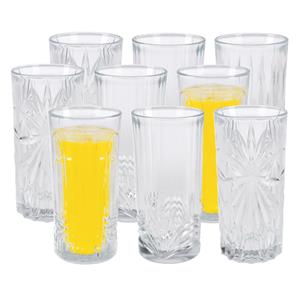 Excellent Houseware Drinkglazen Palm Springs - 9x - helder transparant - glas - 380 ml - met glas decoraties -