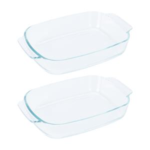 Excellent Houseware Ovenschaal van glas - 2x - ovaal - 2 Liter - 30 x 20 x 6 cm - vaatwasser bestendig -