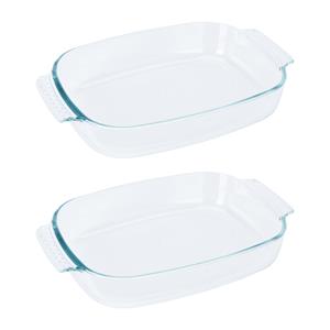 Excellent Houseware Ovenschaal van glas - 2x - ovaal - 2.7 Liter - x 22 x 6 cm - vaatwasser bestendig -