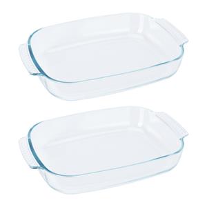 Excellent Houseware Ovenschaal van glas - 2x - ovaal - 3.8 Liter - x 25 x 6,5 cm - vaatwasser bestendig -