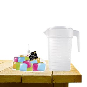 Forte Plastics Water/sapkan/schenkkan karaf met deksel 1000 ml met 18x herbruikbare ijsklontjes -