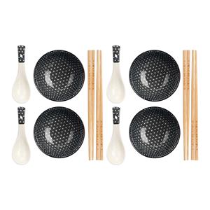 Kinvara Sushi servies set - 12-delig - keramiek - zwart - sushi luxe eet set -