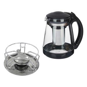 Vivalto Theepot met filter/infuser inclusief warmhoudplaatje - 1800 ml - glas/chroom -