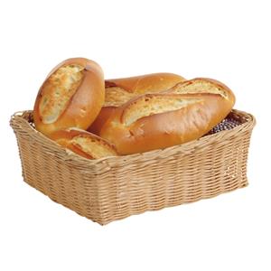 Kesper Brood/fruit mandje - gevlochten kunststof - lichtbruin - rechthoek - L32 x B26 x H11 cm - broodmandjes -