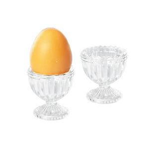 Excellent Houseware luxe eierdopjes - 2x stuks - transparant - gedecoreerd glas - 6 cm -