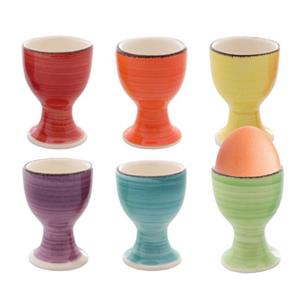 Bellatio Design Eierdopjes Bright Colour - set van 6x - multi kleuren - keramiek - 7 x 5 cm -