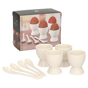 Merkloos Set van 8x eierdopjes met lepel 6 cm -