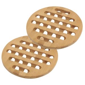 Merkloos Pannenonderzetter - 2x - bamboe hout - D20 x H1 cm - hittebestendig -