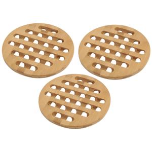 Merkloos Pannenonderzetter - 3x - bamboe hout - D20 x H1 cm - hittebestendig -