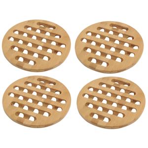 Merkloos Pannenonderzetter - 4x - bamboe hout - D20 x H1 cm - hittebestendig -