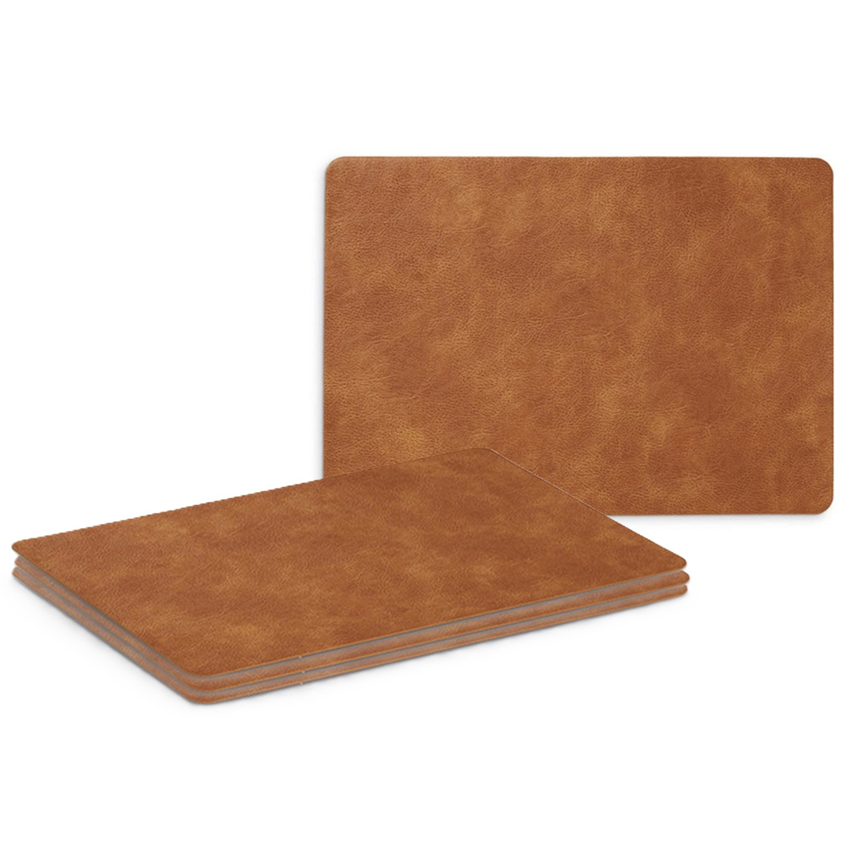 Zeller Placemats - 4x - lederlook - cognac kleur - x 30 cm - tafel dekken - onderleggers -