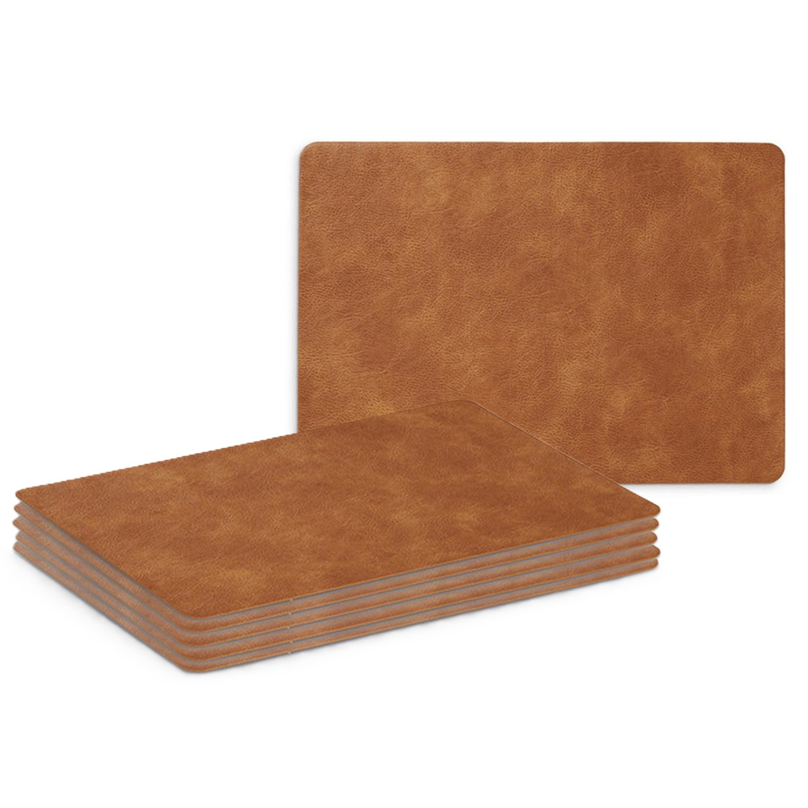 Zeller Placemats - 6x - lederlook - cognac kleur - x 30 cm - tafel dekken - onderleggers -