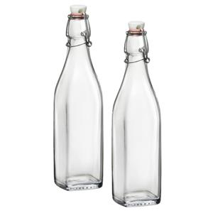 Bormioli Rocco beugelfles/weckfles - 2x - 1 liter - glas - vierkant - water/olie/azijn/sapjes -