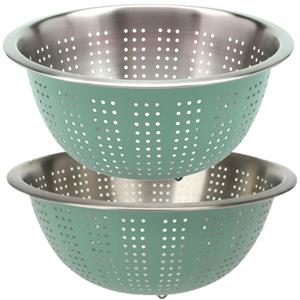 Excellent Houseware RVS keuken vergiet/zeef - mintgroen - 27 x 12.5 cm incl. 24 x 11 cm -