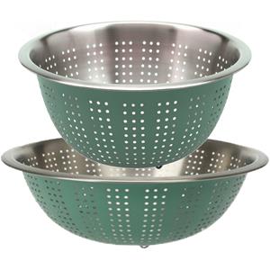 Excellent Houseware RVS keuken vergiet/zeef - set met 2 formaten - groen - Diameter 24 en 27 cm -