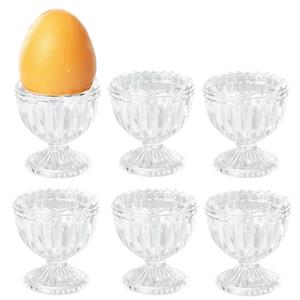 Excellent Houseware luxe eierdopjes - 6x stuks - transparant - gedecoreerd glas - 6 cm -