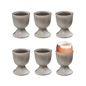 Bellatio Design Eierdopjes Glaze - set van 6x - keramiek - taupe - 5 x 7 cm -