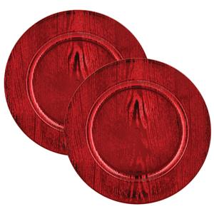 Feeric lights & Christmas Diner/kerstdiner onderborden - 2x st - hout look - rood - kunststof - D33 x H2 cm- rond -