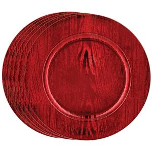 Feeric lights & Christmas Diner/kerstdiner onderborden - 6x st - hout look - rood - kunststof - D33 x H2 cm- rond -