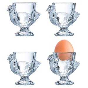 Bellatio Design Eierdopjes Poulet - set van 4x - transparant glas - kippetje - 7x7 cm -