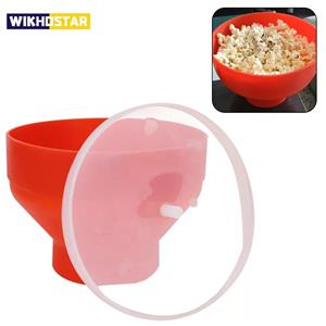 WIKHOSTAR DIY Popcorn Bowl Bucket Silicone Red Microwave Foldable Popcorn Maker with Lid Chips Fruit Dish Kitchen Easy Tools