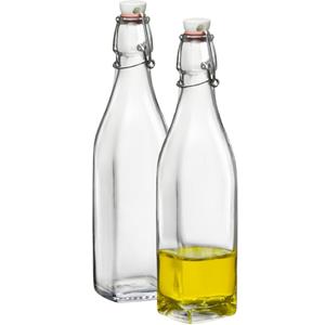 Bormioli Rocco beugelfles/weckfles - 2x - 500 ml - vierkant - transparent - water/olie/azijn/spapen -