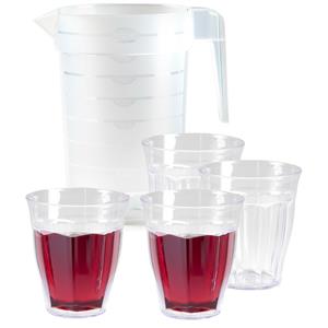 PlasticForte Waterkan/schenkkan met glazen set - kunststof/onbreekbaar - karaf 2 liter/6x glazen - bpa vrij -