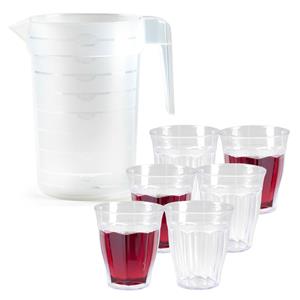 PlasticForte Waterkan/schenkkan met glazen set - kunststof/onbreekbaar - karaf 2 liter/12x glazen - bpa vrij -