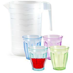 PlasticForte Waterkan/schenkkan met glazen set - kunststof/onbreekbaar - karaf 2 liter/12x glazen - bpa vrij -