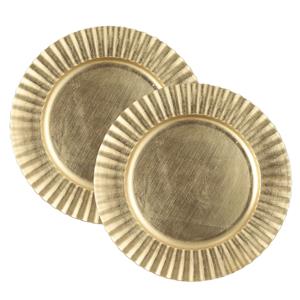 Mica Decorations Diner/kerstdiner onderborden - 2x st - goud - D33 x H2 cm - kunststof - rond -