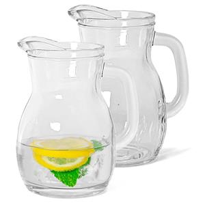 Bormioli Rocco sapkan/waterkan/karaf - 2x - glas - 1000 ml - transparant - schenkkannen -