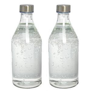 Gerimport Waterkan - 2x - met deksel - 1L - glas - RVS Dop - waterkaraf - schenkkan - rond -