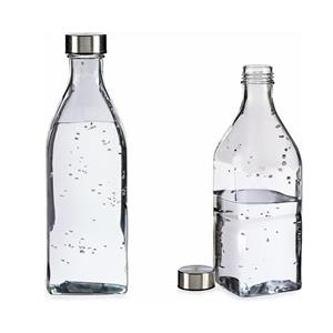 Gerimport Waterkan - 2x - met deksel - 1L - glas - RVS Dop - waterkaraf - schenkkan - vierkant -