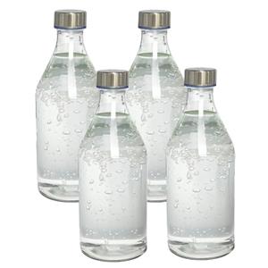 Gerimport Waterkan - 4x - met deksel - 1L - glas - RVS Dop - waterkaraf - schenkkan - rond -