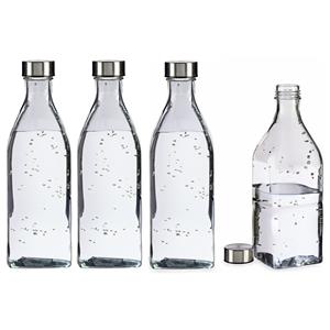 Gerimport Waterkan - 4x - met deksel - 1L - glas - RVS Dop - waterkaraf - schenkkan - vierkant -