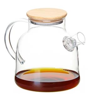 Vivalto Design Theepot - 1200 ml - borosilicaat glas - transparant - bamboe deksel/handvat -